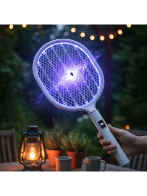 Özfırat Pvc Yapı Buffer® USB Şarjlı Beyaz Renk Kendiliğinden Standlı Şarj Göstergeli Uv Işıklı Sinek Öldürme Raketi LTD-718