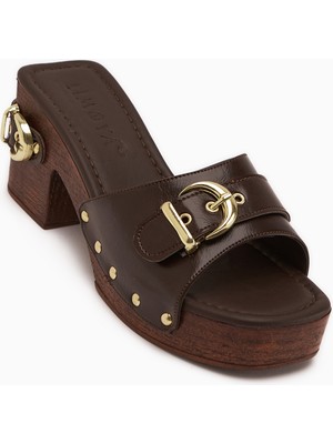 Limoya Edita Kahve Kemer Detaylı Platform Topuklu Kadın Terlik