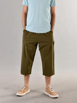 Duxa %100 Pamuk Keten Kumaştan Beli Lastikli ve Bağcıklı Erkek Rahat Kalıp Bol Kesim Günlük Ev Dış Spor Yazlık Baharlık Giyim Hambez Diz Altı Kapri Bermuda Şort Pantolon Eşofman Altı