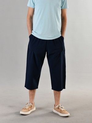 Duxa %100 Pamuk Keten Kumaştan Beli Lastikli ve Bağcıklı Erkek Rahat Kalıp Bol Kesim Günlük Ev Dış Spor Yazlık Baharlık Giyim Hambez Diz Altı Kapri Bermuda Şort Pantolon Eşofman Altı