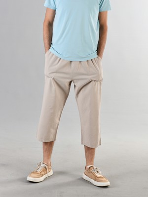 Duxa %100 Pamuk Keten Kumaştan Beli Lastikli ve Bağcıklı Erkek Rahat Kalıp Bol Kesim Günlük Ev Dış Spor Yazlık Baharlık Giyim Hambez Diz Altı Kapri Bermuda Şort Pantolon Eşofman Altı