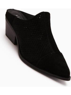 Limoya Lamai Hakiki Deri Siyah Önü Kapalı Topuklu Kadın Terlik