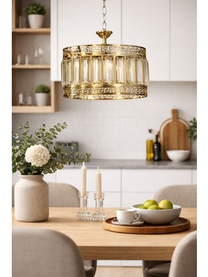 Mars Concept Lüks Kristal Cam Tekli Sarkıt Avize – Gold Metal Gövde Modern Dekoratif Tavan Aydınlatma