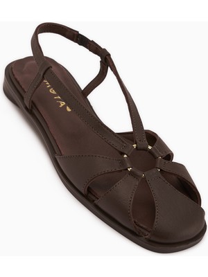 Limoya Cally Hakiki Deri Kahve Lastikli Kadın Sandalet