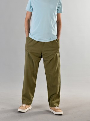 Duxa %100 Pamuk Keten Kumaştan Beli Lastikli ve Bağcıklı Erkek Rahat Kalıp Bol Kesim Günlük Ev Dış Spor Hac Umre Yazlık Baharlık Giyim Hambez Pantolon Eşofman Altı