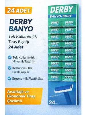 Popüler Sepet Derby Banyo Tek Kullanımlık Tıraş Bıçağı 24 Adet Avantajlı Paket Plastik Saplı Ekonomik Tıraş Jileti