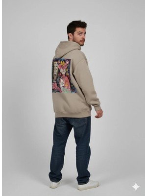 Lenithra Pembe Panter Sırt Baskılı Unisex Oversize Hoodie