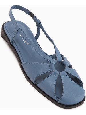 Limoya Cally Hakiki Deri Mavi Lastikli Kadın Sandalet