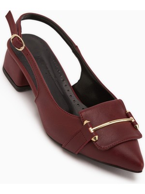 Limoya Enja Bordo Tokalı Kısa Topuklu Kadın Topuklu Ayakkabı