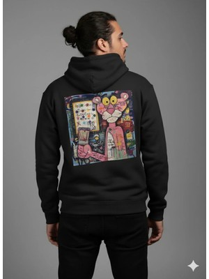 Lenithra Pembe Panter Sırt Baskılı Unisex Oversize Hoodie