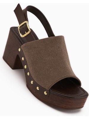 Limoya Cindy Kahve Süet Platform Topuklu Kadın Sandalet