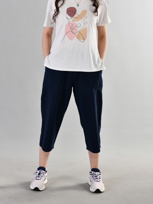 Duxa %100 Pamuk Keten Kumaştan Beli Lastikli ve Bağcıklı Kadın Rahat Kalıp Bol Kesim Günlük Ev Dış Spor Yazlık Baharlık Giyim Hambez Diz Altı Kapri Bermuda Şort Pantolon Eşofman Altı