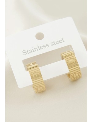 DS LLC Crt Çizgili Lüks Çelik Küpe DLLSRSBJ34