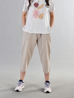 Duxa %100 Pamuk Keten Kumaştan Beli Lastikli ve Bağcıklı Kadın Rahat Kalıp Bol Kesim Günlük Ev Dış Spor Yazlık Baharlık Giyim Hambez Diz Altı Kapri Bermuda Şort Pantolon Eşofman Altı