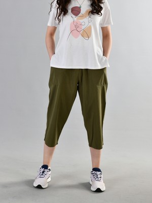 Duxa %100 Pamuk Keten Kumaştan Beli Lastikli ve Bağcıklı Kadın Rahat Kalıp Bol Kesim Günlük Ev Dış Spor Yazlık Baharlık Giyim Hambez Diz Altı Kapri Bermuda Şort Pantolon Eşofman Altı