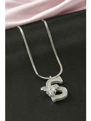 Nuveden Ieg™ Arı Zirkon Taşlı Gümüş Renkli Harfli Çelik Kolye