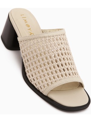 Limoya Luzia Hakiki Deri Bej El Örgüsü Topuklu Kadın Terlik