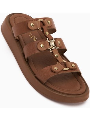 Limoya Blenda Hakiki Deri Taba Tokalı Kadın Terlik