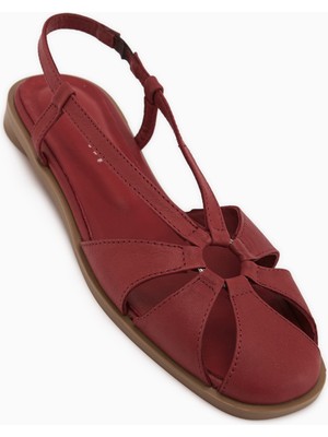 Limoya Cally Hakiki Deri Bordo Lastikli Kadın Sandalet