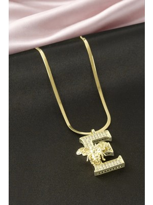 Arı Zirkon Taşlı Sarı Renkli Harfli Çelik Kolye Nemere