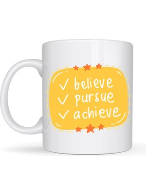 Özfırat Pvc Yapı Believe Pursue Achieve Yazılı Porselen Kupa Model 124 – Motive Edici Tasarım, Ilham Veren Kahve & Çay Kupası, Özel Hediye