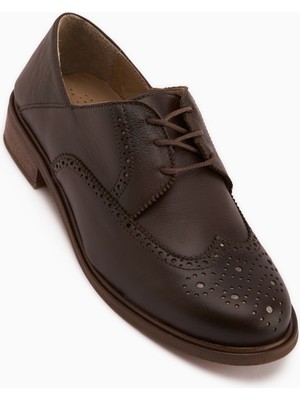 Limoya Dena Hakiki Deri Kahve Bağcıklı Brogue Oxford Kadın Ayakkabı