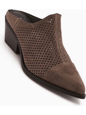 Limoya Lamai Hakiki Deri Vizon Önü Kapalı Topuklu Kadın Terlik