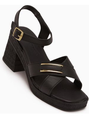 Limoya Gisella Hakiki Deri Siyah Topuklu Kadın Sandalet