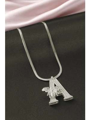 Marsilyan Arı Zirkon Taşlı Gümüş Renkli Harfli Çelik Kolye