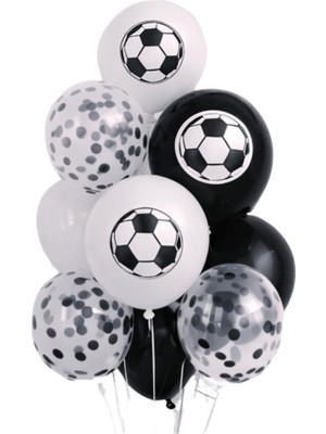 Patladı Gitti Siyah Beyaz Futbol Temalı Konsept 10'lu Balon Set