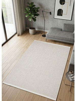 Çerkez Halı Baricollection Şönil Halı Yumuşak Kaymaz Taban Salon Oturma Odası Halısı Beyaz BR04