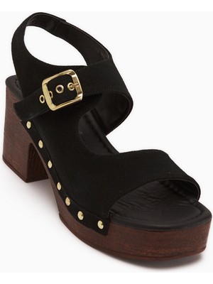 Limoya Cleo Siyah Süet Kemerli Platform Topuklu Kadın Sandalet