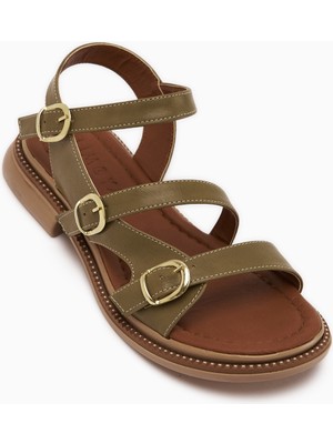 Limoya Myra Yeşil Çift Bantlı Kadın Sandalet