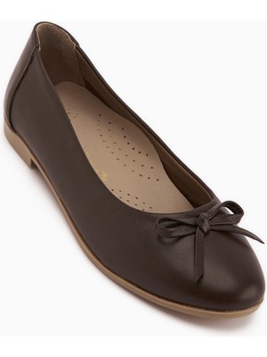 Limoya Holly Hakiki Deri Kahve Fiyonklu Kadın Babet