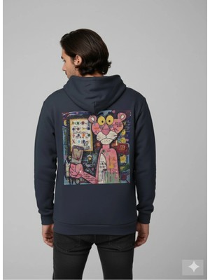 Lenithra Pembe Panter Sırt Baskılı Unisex Oversize Hoodie