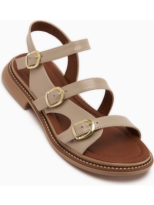 Limoya Myra Bej Çift Bantlı Kadın Sandalet