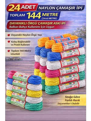 Popüler Sepet 24 Adet Naylon Çamaşır Ipi 6 Metre Dayanıklı Örgü Çamaşır Askı Ipi Toplam 144 Metre