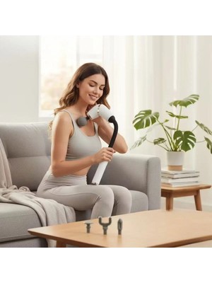 Özfırat Pvc Yapı Buffer® 4 Farklı Başlıklı Uzun Saplı Derin Doku Masaj Tabancası, Boyun, Omuz ve Sırt Için Ergonomik Saplı Çoklu Masaj Modlu Taşınabilir Masaj Aleti