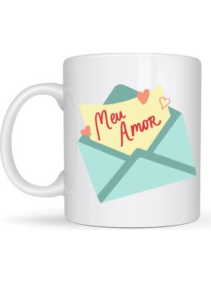 Özfırat Pvc Yapı Meu Amor Tasarımlı Porselen Kupa Model 11 - Romantik Kalp Desenli Sevgili Kupası - Özel Tasarım Kahve & Çay Kupası