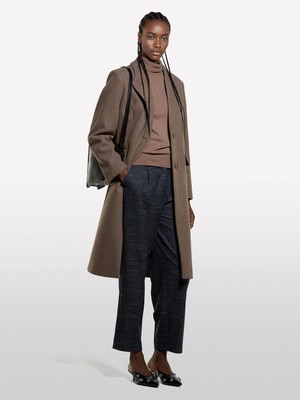 Sisley Yün ve Kaşmir Karışımlı Ribana Detaylı Balıkçı Yaka Kazak Kadın Kahverengi Kazak - 325A102HM2174