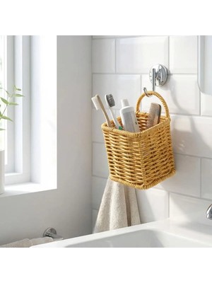 Özfırat Pvc Yapı Buffer® Kare Hasır Dokulu Plastik Rattan Kaşıklık & Çatallık – Askılı Kendiliğinden Tutmalı Çok Amaçlı Mutfak Organizeri