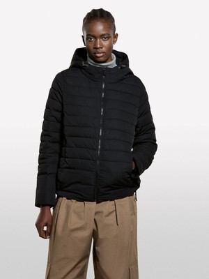 Sisley Kapüşonlu Fermuarlı Cepli Suni Kaz Tüyü Mont Kadın Siyah Mont - 325A2IRZLN064