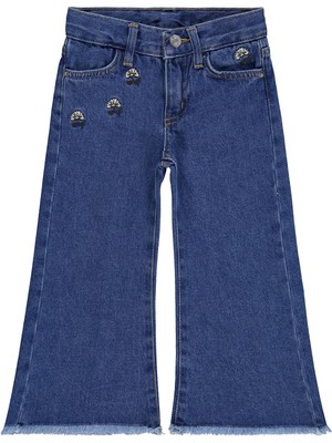 Civil Girls Çiçek Nakışlı Mavi Pantolon 2-5 Yaş Kız Çocuk İçin Regular Fit Günlük Stil