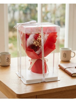 Bakburaya Yapay Çiçekçilik Büyük Kutulu Kırmızı Tüy Dekorlu Gül Hediyelik Aranjman