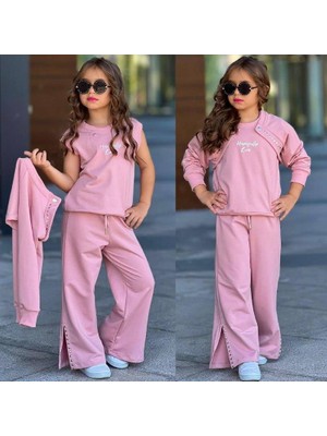 Wikiboom Kız Çocuk 3 Parça Alt Üst Takım 6430 Pudra