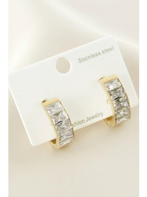 DS LLC Kare Zirkon Taşlı Lüks Çelik Küpe DLLSRSBJ34