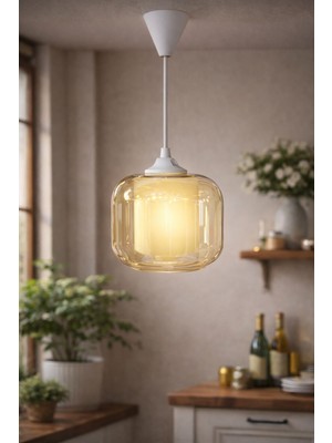 Mars Concept Modern Amber Cam Tekli Sarkıt Avize Dekoratif Mutfak & Salon Avizesi