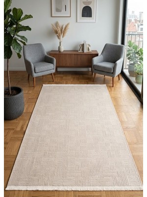 Çerkez Halı Bari Collection Şönil Halı Yumuşak Kaymaz Taban Salon Oturma Odası Halısı Bej BR04