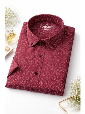 Varetta Erkek Bordo Kısa Kollu Gömlek Pamuklu Cepli Geniş Kesim Tek Cepli Yazlık