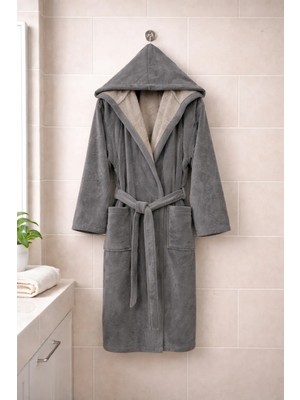 MySoft Home Triga Kadife Kapüşonlu Bornoz  %100 Pamuk